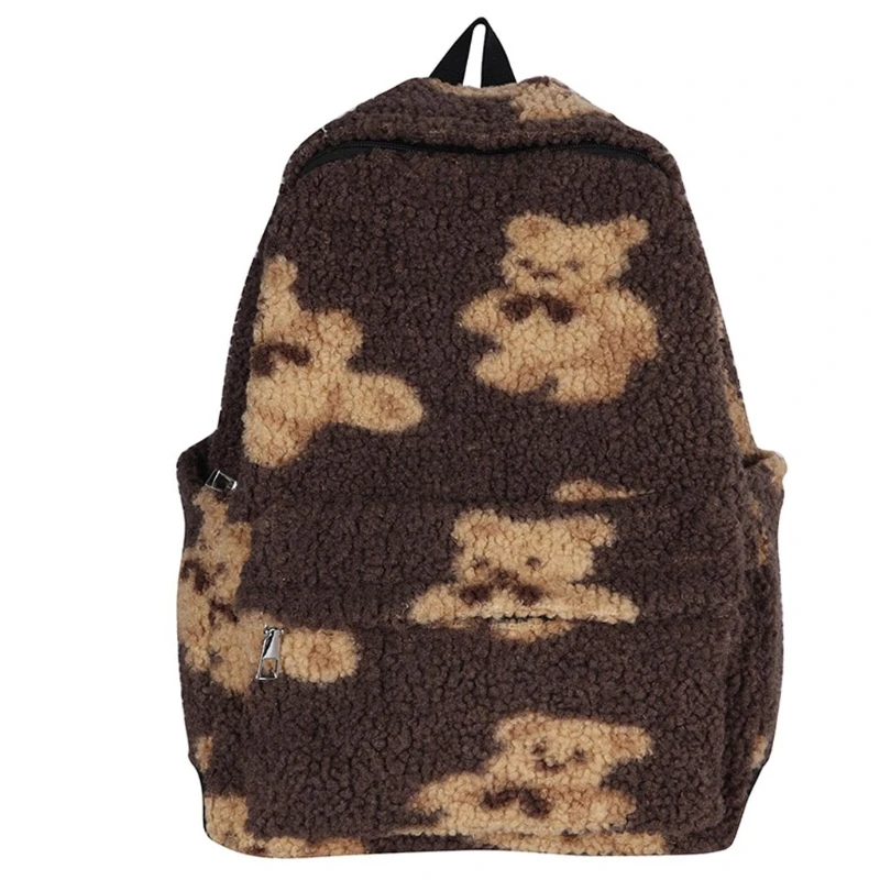 Cute Cartoon Plush Bear Backpacks Women Casual Daily Wear Large Capacity Pack LX9F
