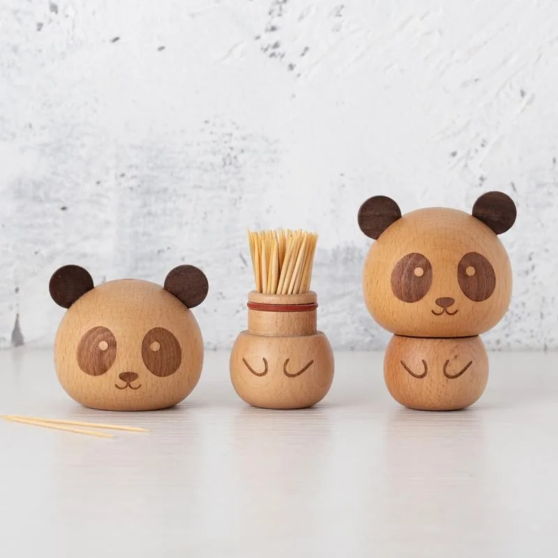 

Solid wood toothpick holder creative cute beech panda toothpick jar