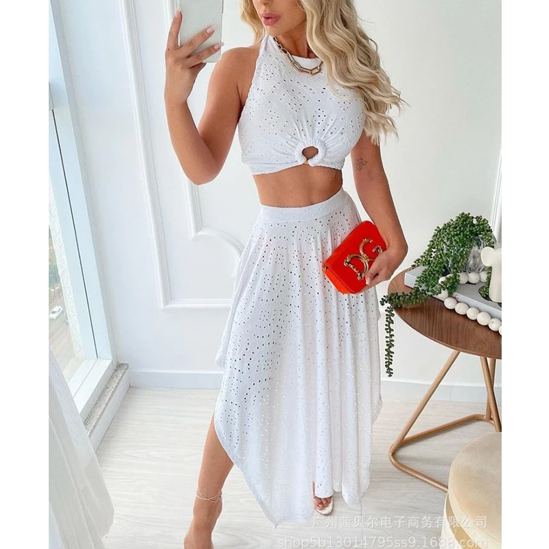 WEPBEL Women's Sexy Solid Slim Hollow Out Suit Summer High Waist Split Irregular Skirt + Halter Lace-up Backless Top Suit
WEPBEL Women's Sexy Solid Slim Hollow Out Suit Summer High Waist Split Irregular Skirt + Halter Lace-up Backless Top Suit