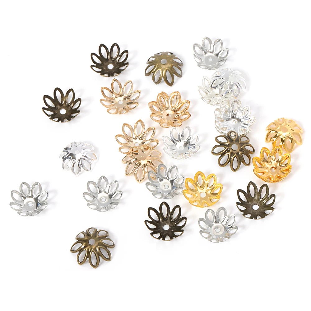 

100pcs/lot 15mm Metal Flower Filigree Petal End Spacer Beads Caps For Diy Necklace Bracelet Accessories Jewelry Making Findings