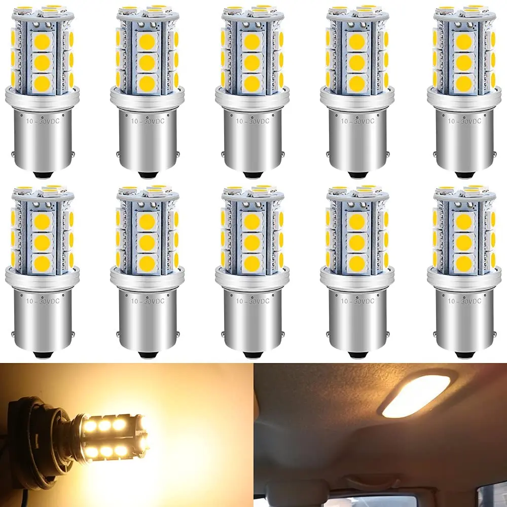 

10-Pack 1156 BA15S 7506 1141 1003 1073 5050 18 SMD Warm White 10V-30V LED Light Car Interior RV Camper Trailer Light Tail Bulbs