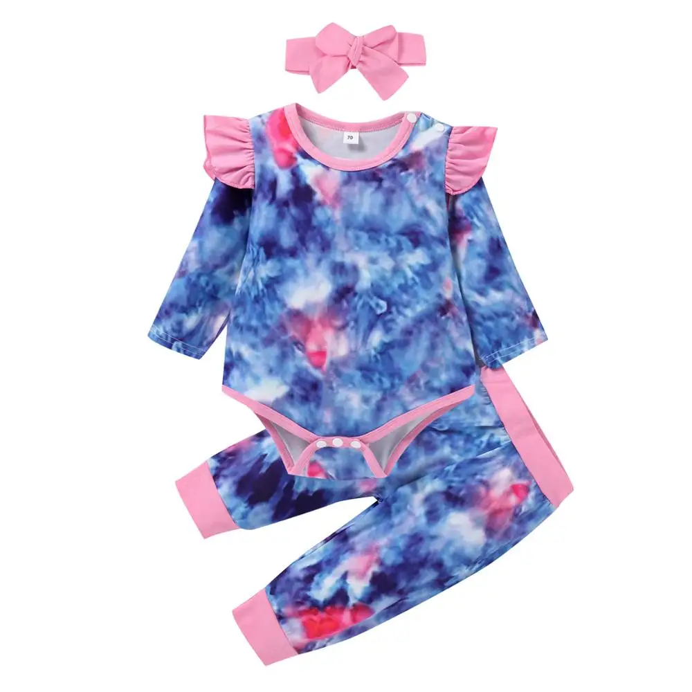 Newborn Baby Girl Romper Bodysuit 3Pcs Outfits,Infant Tie Dye Long Sleeve Ruffle Tops Romper and Floral Pants with Headband Clot
Newborn Baby Girl Romper Bodysuit 3Pcs Outfits,Infant Tie Dye Long Sleeve Ruffle Tops Romper and Floral Pants with Headband Clot