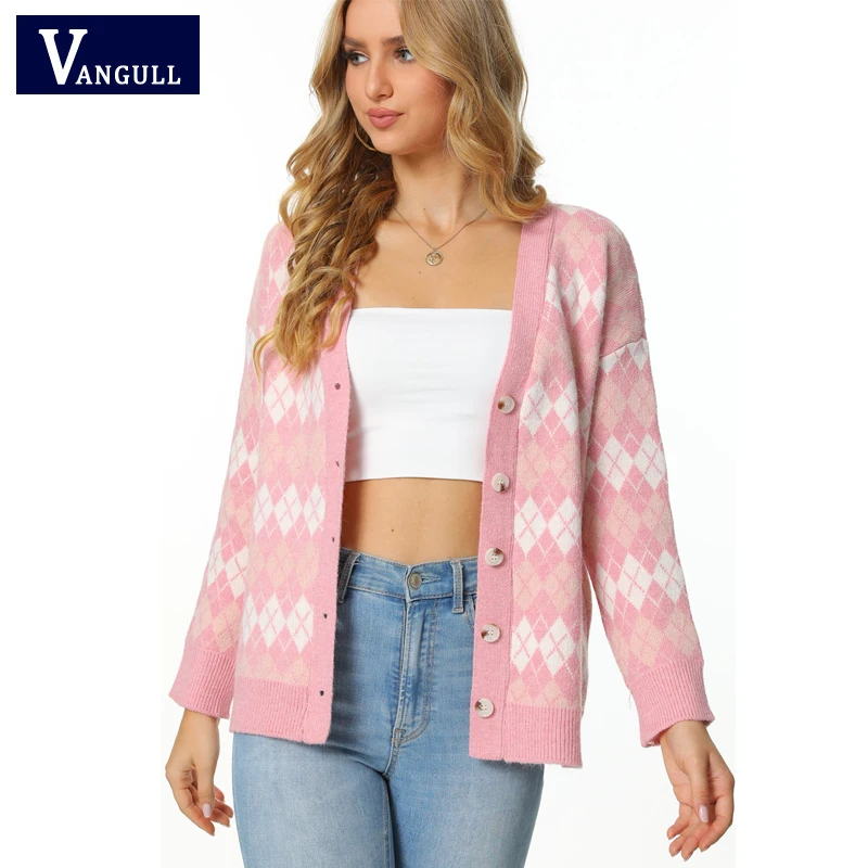 Vangull Casual Plaid Printted Cardigan Women Sweater Autumn New Knitted Open Stitch Sweater Single Breasted Loose Ladies Sweater
Vangull Casual Plaid Printted Cardigan Women Sweater Autumn New Knitted Open Stitch Sweater Single Breasted Loose Ladies Sweater
