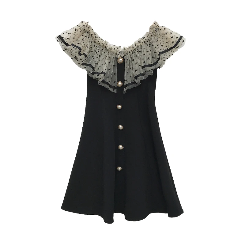 Dress Female Summer Black Little Dress High Quality Hepburn Style One-Shoulder Stitching Net Yarn Wave Dot Collar A Skirt
Dress Female Summer Black Little Dress High Quality Hepburn Style One-Shoulder Stitching Net Yarn Wave Dot Collar A Skirt