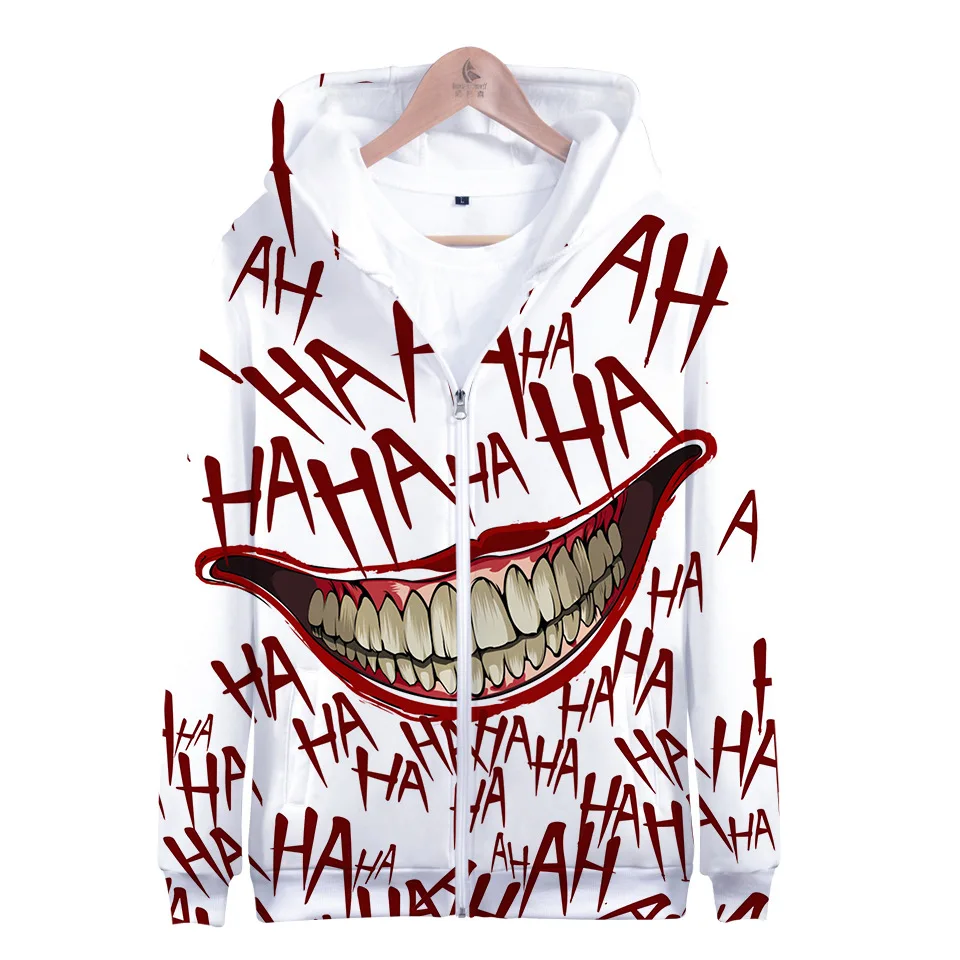Классическая Повседневная Толстовка с капюшоном HAHA Joker, мужская, женская, мужская, на молнии, Хэллоуин, сумасшедшая улыбка, HAHA Joker
Классическая Повседневная Толстовка с капюшоном HAHA Joker, мужская, женская, мужская, на молнии, Хэллоуин, сумасшедшая улыбка, HAHA Joker