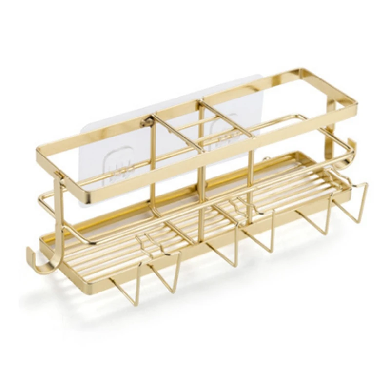 Golden Toothbrush Holder With Hook Free Punching Bathroom Shelf Bathroom Storage Rack Shampoo Storage Holder
Golden Toothbrush Holder With Hook Free Punching Bathroom Shelf Bathroom Storage Rack Shampoo Storage Holder