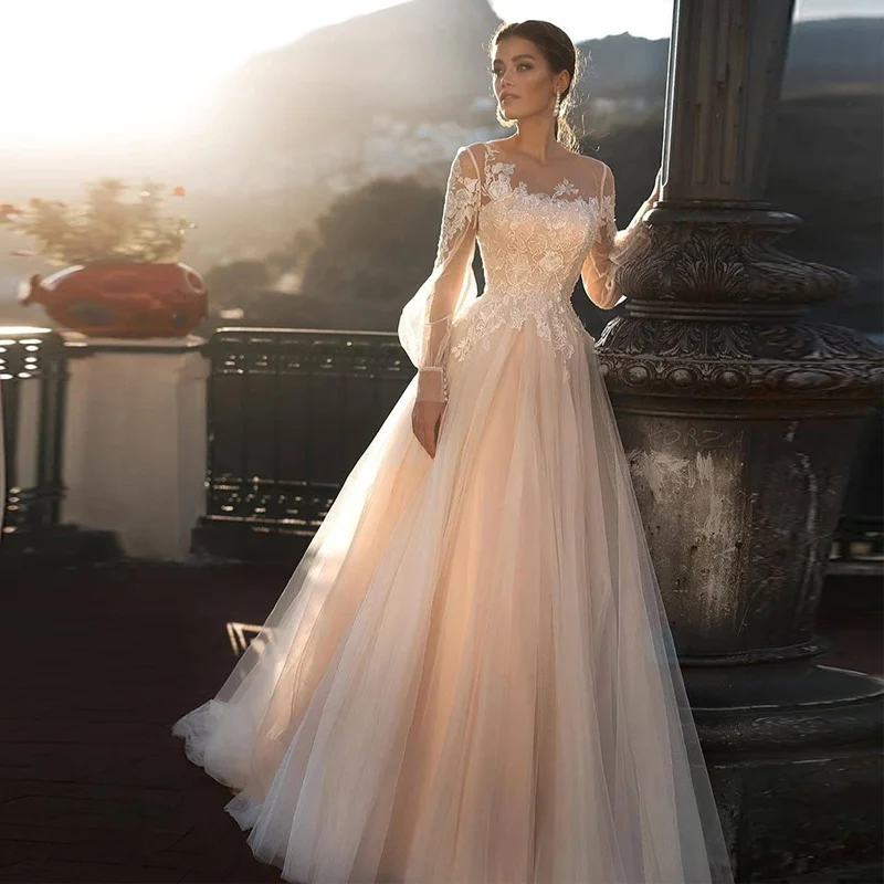 A-line Light Pink Wedding Gowns Elegant Bride Dress With Long Sleeves Vestidos De Noiva
A-line Light Pink Wedding Gowns Elegant Bride Dress With Long Sleeves Vestidos De Noiva