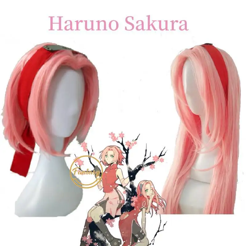 Короткие Розовые прямые термостойкие синтетические волосы для косплея Haruno Sakura +