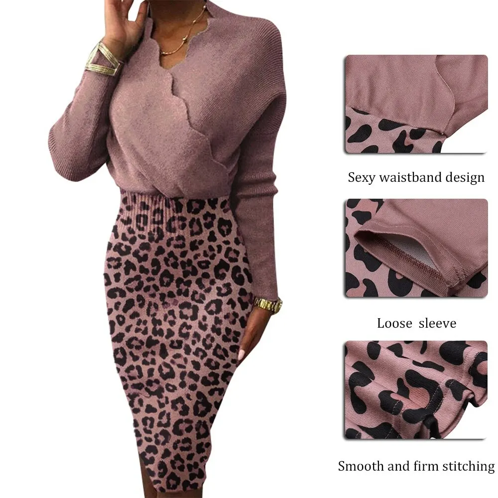 Autumn Women Elegant Wave V-Neck Dress Fashion Warm Office Lady Knitted Party Dress Sexy Slim Long Sleeve Leopard Dress Vestidos
Autumn Women Elegant Wave V-Neck Dress Fashion Warm Office Lady Knitted Party Dress Sexy Slim Long Sleeve Leopard Dress Vestidos