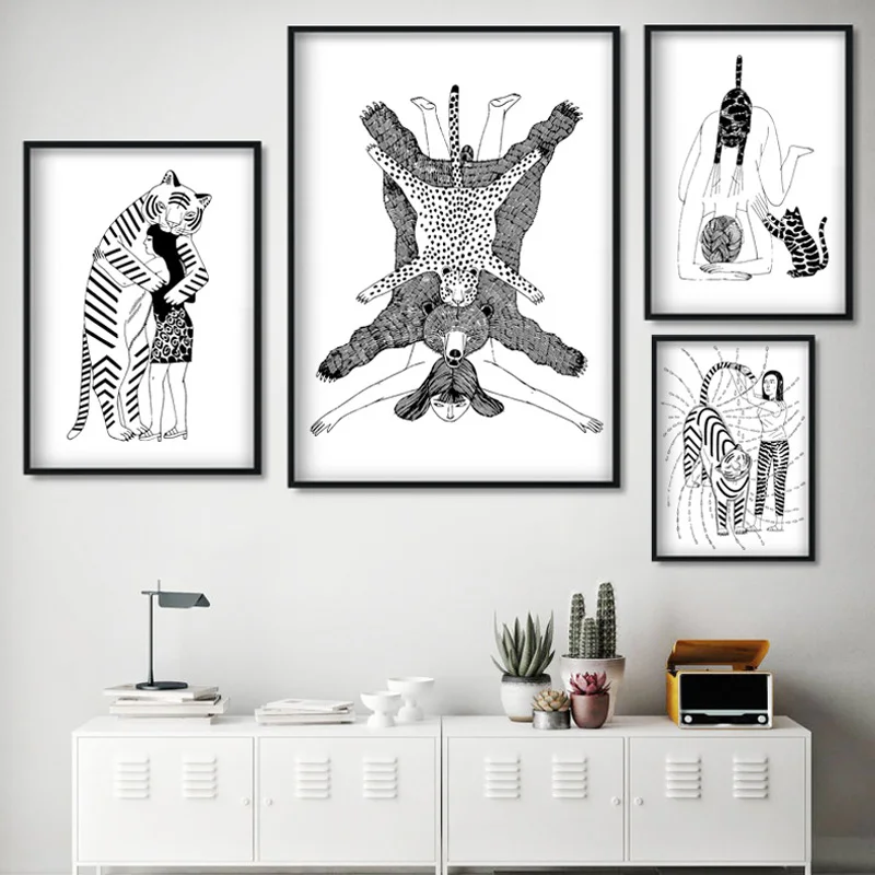 Black and White Pictures Interior Modern Abstract Girl Tiger Cat Wall Art Canvas Painting for Living Room Nordic Decor Poster
Black and White Pictures Interior Modern Abstract Girl Tiger Cat Wall Art Canvas Painting for Living Room Nordic Decor Poster