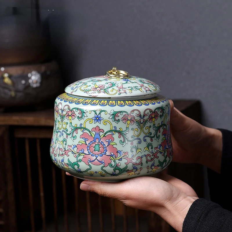 Colored Flower Tengman Ceramic Jar Moisture-proof Sealed Tea Caddy Crafts Porcelain Decoration Kitchen Food Jar Home Decoration
Colored Flower Tengman Ceramic Jar Moisture-proof Sealed Tea Caddy Crafts Porcelain Decoration Kitchen Food Jar Home Decoration