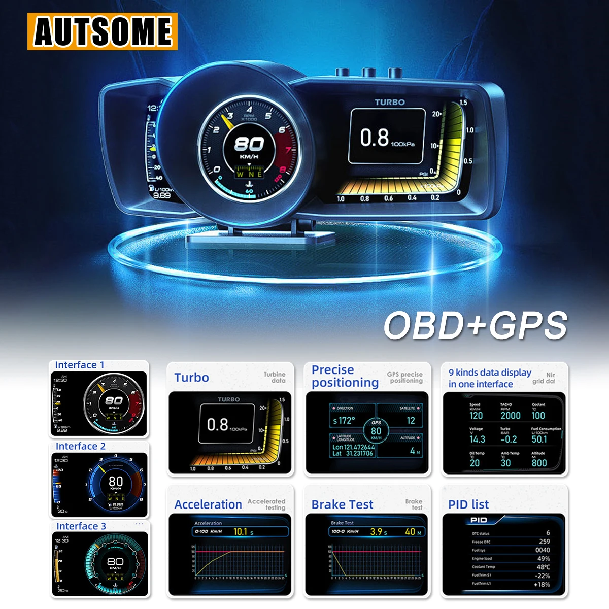 OBD2 HUD Multi Gauge Boost Scan Head Up Display Car Auto Scanner Trip Computer Accelorator Turbo Brake Test For Universal
OBD2 HUD Multi Gauge Boost Scan Head Up Display Car Auto Scanner Trip Computer Accelorator Turbo Brake Test For Universal