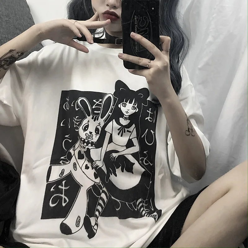 Gothic Cartoon Print Summer T-Shirt Short-Sleeved Women Harajuku Fashion Japanese Oversized T-Shirt O-Neck Streetwear Girl Tops
Gothic Cartoon Print Summer T-Shirt Short-Sleeved Women Harajuku Fashion Japanese Oversized T-Shirt O-Neck Streetwear Girl Tops