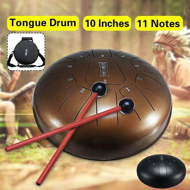 10 Inch 11 Notes Bronze Steel Tongue Percussion Drums Handpan Instrument with Drum Mallets and Bag
10 Inch 11 Notes Bronze Steel Tongue Percussion Drums Handpan Instrument with Drum Mallets and Bag