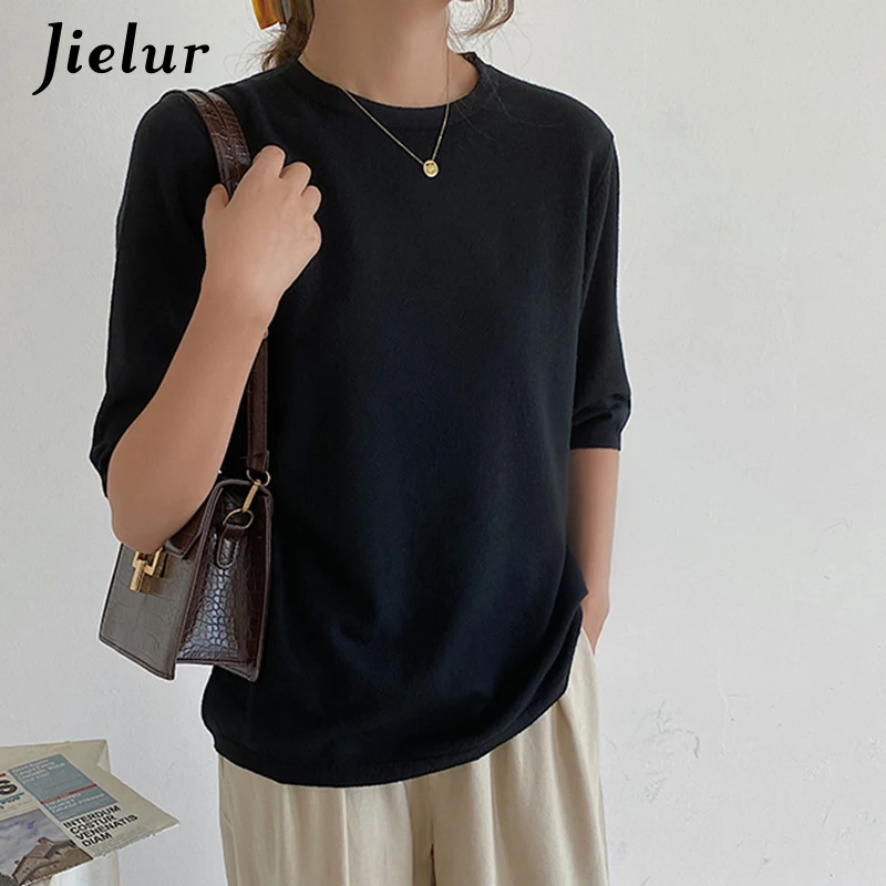 Jielur Basic Solid Color T-shirts Women Fashion Korean O-neck Loose T-shirt Simple Knitted Tee Shirt Summer Tees Harajuku 2021
Jielur Basic Solid Color T-shirts Women Fashion Korean O-neck Loose T-shirt Simple Knitted Tee Shirt Summer Tees Harajuku 2021