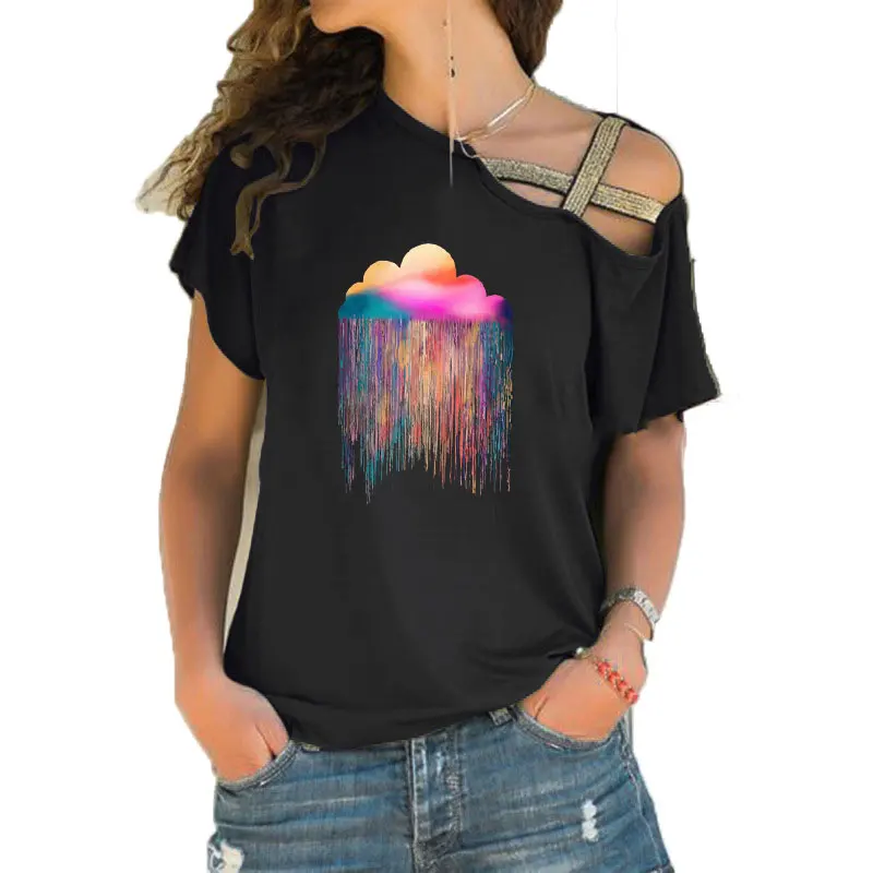 Summer Women T Shirt S-5XL Colorful Cloud Print Short Sleeve Tees Tops Casual Simple Irregular Skew Cross Bandage Tee
Summer Women T Shirt S-5XL Colorful Cloud Print Short Sleeve Tees Tops Casual Simple Irregular Skew Cross Bandage Tee
