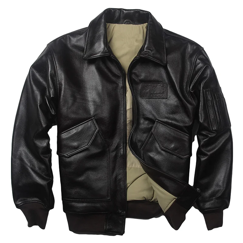 2021 Dark Brown Military Style USAF Pilot Leather Jacket Men Europe Size XXL Genuine Natural Cowhide Autumn Loose Aviation Coat
2021 Dark Brown Military Style USAF Pilot Leather Jacket Men Europe Size XXL Genuine Natural Cowhide Autumn Loose Aviation Coat