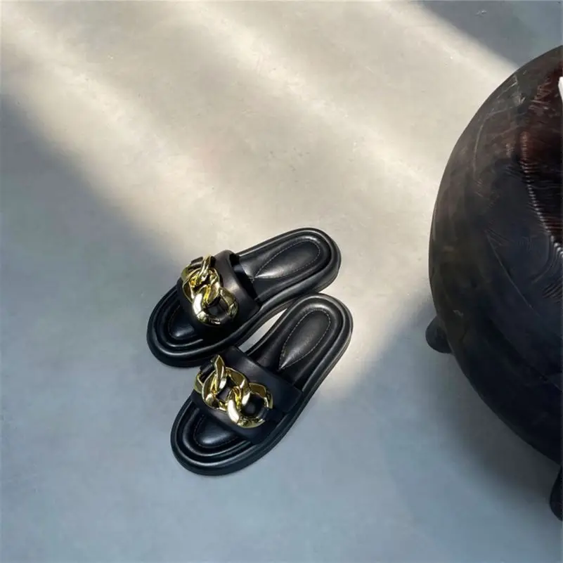 Meotina Women Sandals Genuine Leather Shoes Flat Platform Slides Chains SheepSkin Ladies Slippers Summer Ladies Footwear White 
Meotina Women Sandals Genuine Leather Shoes Flat Platform Slides Chains SheepSkin Ladies Slippers Summer Ladies Footwear White