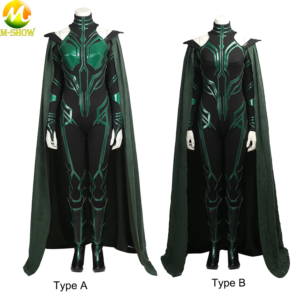 Supervillain Hela зеленый костюм косплей комбинезон с накидкой сапоги женский наряд для