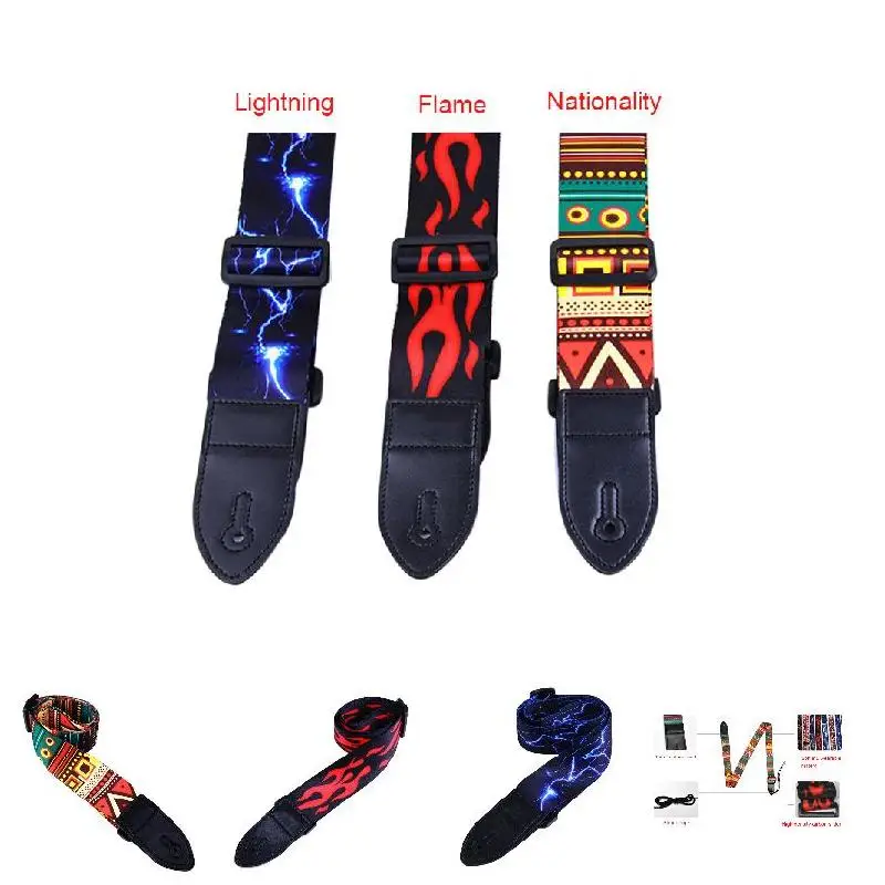 New Pu Leather Guitar Strap Adjustable Belt Lightning Flame Pattern For Bass Folk Acoustic Guitar Electric Guitar Music Accessor
New Pu Leather Guitar Strap Adjustable Belt Lightning Flame Pattern For Bass Folk Acoustic Guitar Electric Guitar Music Accessor