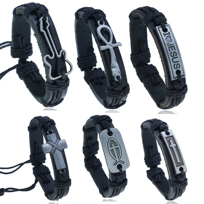 Hand-woven men's retro fashion leather bracelet, simple cross ethnic tribal charm punk wristband Lion Head
Hand-woven men's retro fashion leather bracelet, simple cross ethnic tribal charm punk wristband Lion Head