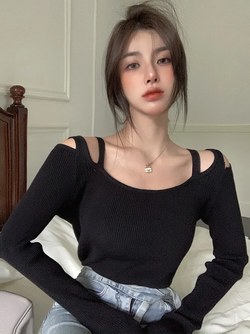 Korean Style Knitwear Black Slim Fit Slimming Sense of Design off-the-Shoulder Upper Clothes Long Sleeves T-shirt Women
Korean Style Knitwear Black Slim Fit Slimming Sense of Design off-the-Shoulder Upper Clothes Long Sleeves T-shirt Women