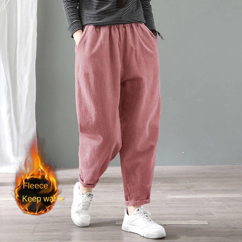 Velvet Warm Winter Pants for Women Elastic Waist Corduroy Harem Pant Loose Solid Pockets Oversize Streetwear Trousers Women
Velvet Warm Winter Pants for Women Elastic Waist Corduroy Harem Pant Loose Solid Pockets Oversize Streetwear Trousers Women