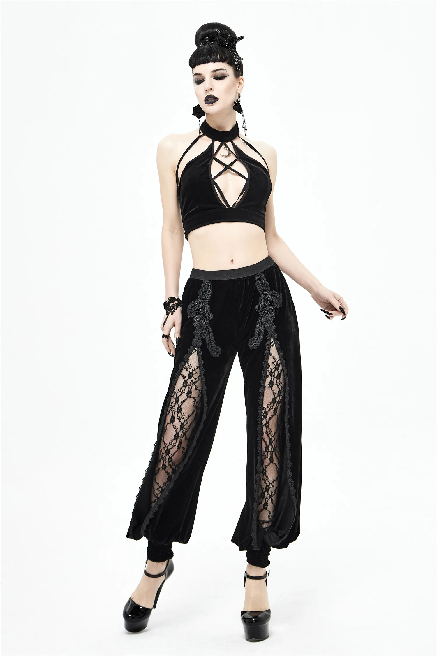 Готические бархатные женские кружевные чулки с разрезом, сексуальные танцевальные брюки, атласные брюки с эластичным поясом 
Готические бархатные женские кружевные чулки с разрезом, сексуальные танцевальные брюки, атласные брюки с эластичным поясом