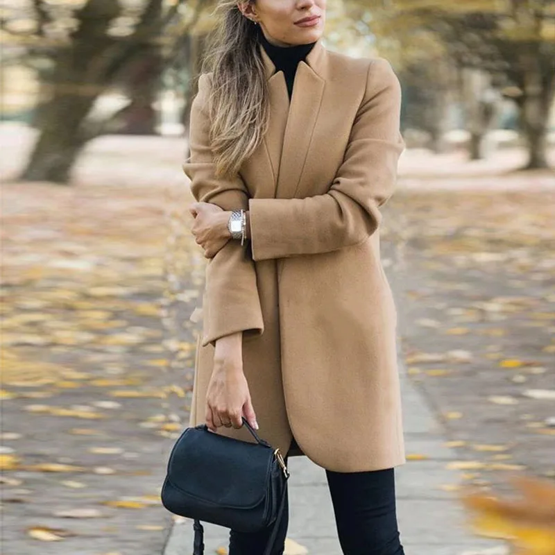 Cashmere Wool Blend Coat Women Long Sleeve Standing Collar Outwear Korean Casual Autumn Winter Elegant Overcoat women Long Coat
Cashmere Wool Blend Coat Women Long Sleeve Standing Collar Outwear Korean Casual Autumn Winter Elegant Overcoat women Long Coat