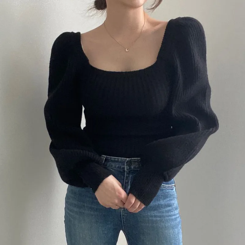 Black Sexy Knit Sweater 2021 Autumn Winter Slim Solid Basic Square Collar Pullover Tops Vintage Puff Sleeves Fashion Streetwear
Black Sexy Knit Sweater 2021 Autumn Winter Slim Solid Basic Square Collar Pullover Tops Vintage Puff Sleeves Fashion Streetwear