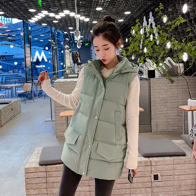 Cotton Lining Vest Coats Women Solid Hooded Sleeveless Jackets Bean Green Waistcoats Warm Thick Winter Zipper Fall Clothing
Cotton Lining Vest Coats Women Solid Hooded Sleeveless Jackets Bean Green Waistcoats Warm Thick Winter Zipper Fall Clothing
