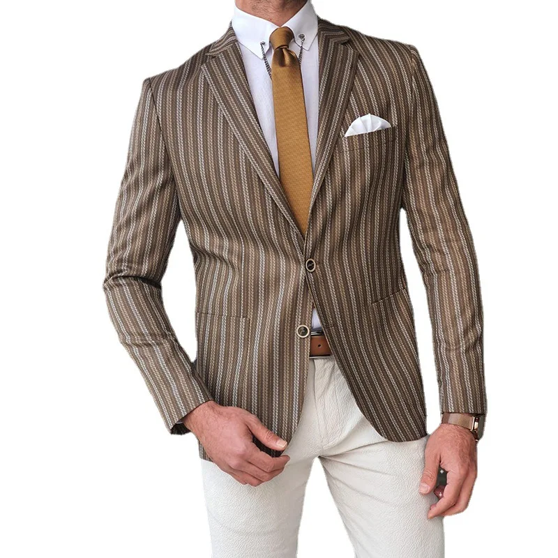 Kalenmos Autumn New Blazers Men's Single-breasted Striped Print Blazer Men's Casual Gentleman Lapel Jacket Fit Casual Clothing
Kalenmos Autumn New Blazers Men's Single-breasted Striped Print Blazer Men's Casual Gentleman Lapel Jacket Fit Casual Clothing