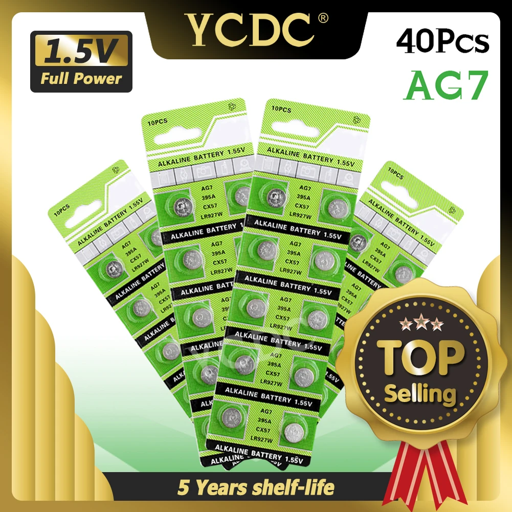 40PCS 1.55V AG7 LR927 LR 927 Alkaline Battery Button Coin Cell Watch Batteries LR927 LR57 SR927W 399 GR927 395A 195 395 399
40PCS 1.55V AG7 LR927 LR 927 Alkaline Battery Button Coin Cell Watch Batteries LR927 LR57 SR927W 399 GR927 395A 195 395 399