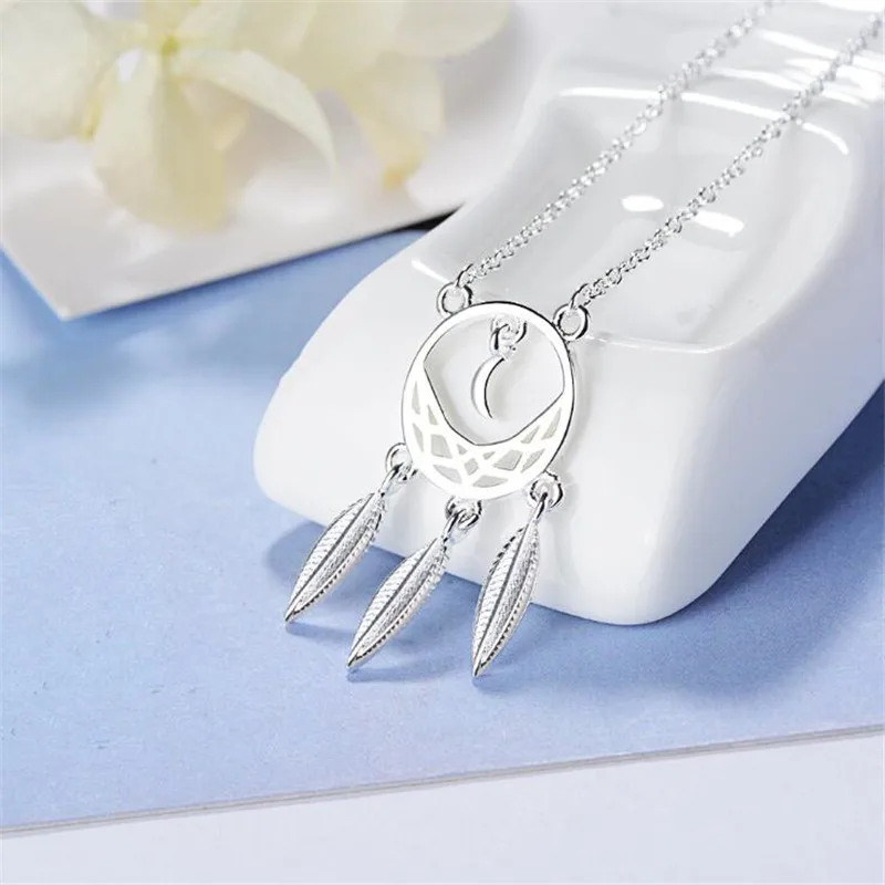 925 Sterling Silver Jewelry Simple Moon Retro Hollow Pattern Flower Feather Dream Catcher Leaves Pendant Necklaces H380
925 Sterling Silver Jewelry Simple Moon Retro Hollow Pattern Flower Feather Dream Catcher Leaves Pendant Necklaces H380