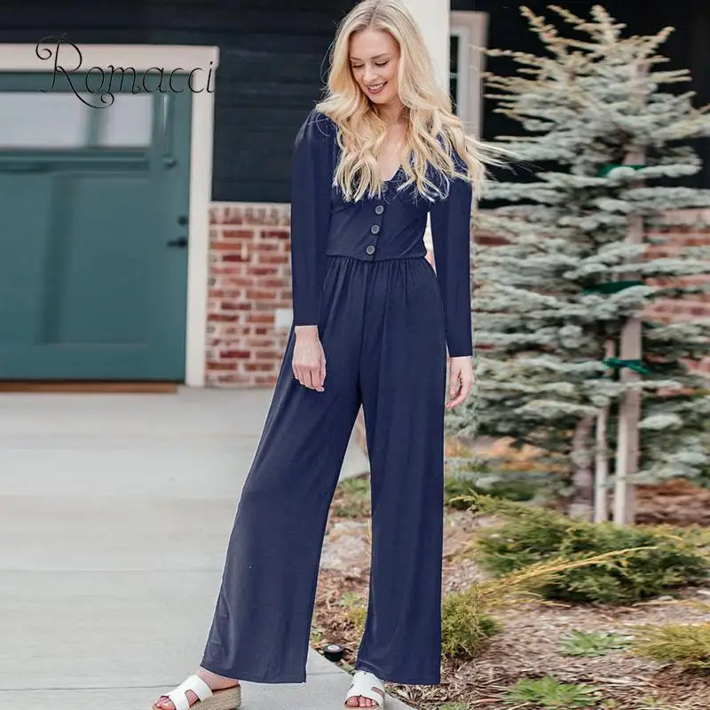 Fashion Long Jumpsuit Women Autumn Solid Color V Neck Long Sleeve Buttons Romper Autumn Playsuit Casual Slim Women Jumpsuit
Fashion Long Jumpsuit Women Autumn Solid Color V Neck Long Sleeve Buttons Romper Autumn Playsuit Casual Slim Women Jumpsuit