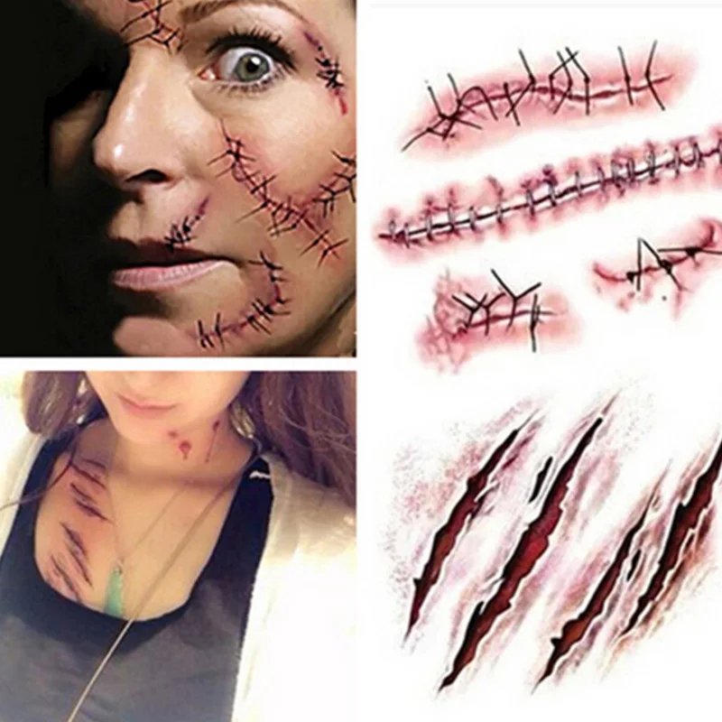 Body Makeup Tattoo Stickers Halloween Terror Realistic Stitched Injuries Wounds Non-toxic Long Lasting Temporary Tattoo Stickers
Body Makeup Tattoo Stickers Halloween Terror Realistic Stitched Injuries Wounds Non-toxic Long Lasting Temporary Tattoo Stickers