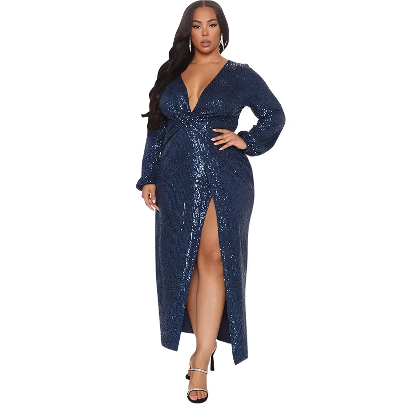 Платье-Макси женское с глубоким V-образным вырезом и длинным рукавом 
Платье-Макси женское с глубоким V-образным вырезом и длинным рукавом