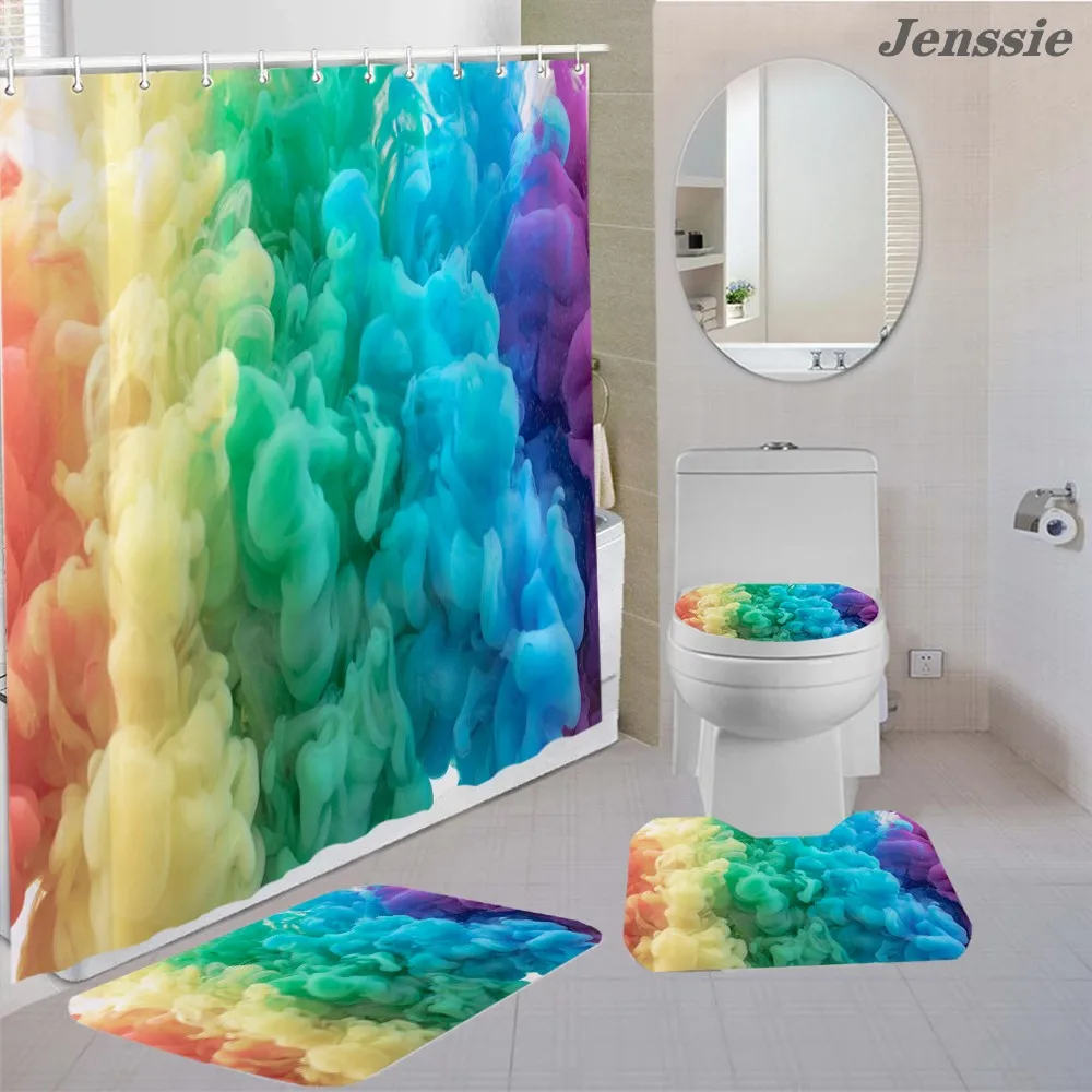 Color Smoke Printed Waterproof Shower Curtain Bathroom Set with Non-slip Bath Mat Toilet Cover Carpet Luxury Bathroom Decoration
Color Smoke Printed Waterproof Shower Curtain Bathroom Set with Non-slip Bath Mat Toilet Cover Carpet Luxury Bathroom Decoration