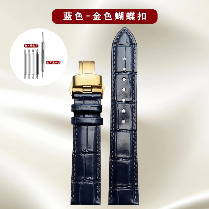 

High Quality Leather Genuine Watchbands straps dark blue butterfly buckles clasp 14mm 15mm 16mm 17mm 18mm 19mm 20mm 21mm 22mm