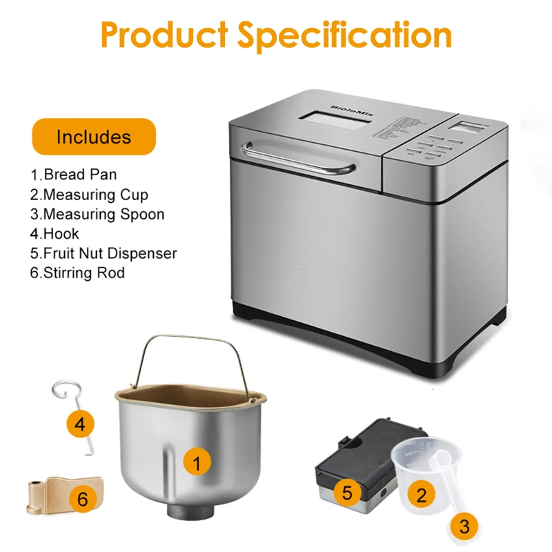 Stainless Steel 1KG 19-in-1 Automatic Bread Maker Programmable Bread Machine with 3 Loaf Sizes Fruit Nut Dispenser
Stainless Steel 1KG 19-in-1 Automatic Bread Maker Programmable Bread Machine with 3 Loaf Sizes Fruit Nut Dispenser