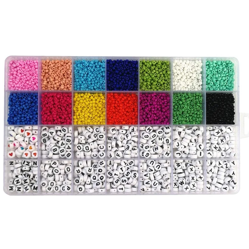 4300Pcs Glass Seed Beads And 700Pcs Alphabet Letter Beads Set For Jewelry Bracelets Making, Beads With Round Letter Bead
4300Pcs Glass Seed Beads And 700Pcs Alphabet Letter Beads Set For Jewelry Bracelets Making, Beads With Round Letter Bead