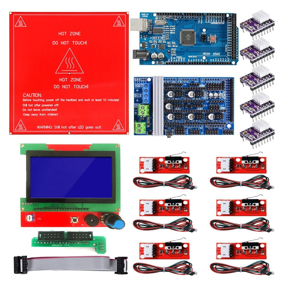 Комплект Ramps 1,6 для 3D-принтера + Mega 2560 + Heatbed mk2b + ЖК-контроллер 12864 + DRV8825 + механический стоп + кабели
Комплект Ramps 1,6 для 3D-принтера + Mega 2560 + Heatbed mk2b + ЖК-контроллер 12864 + DRV8825 + механический стоп + кабели