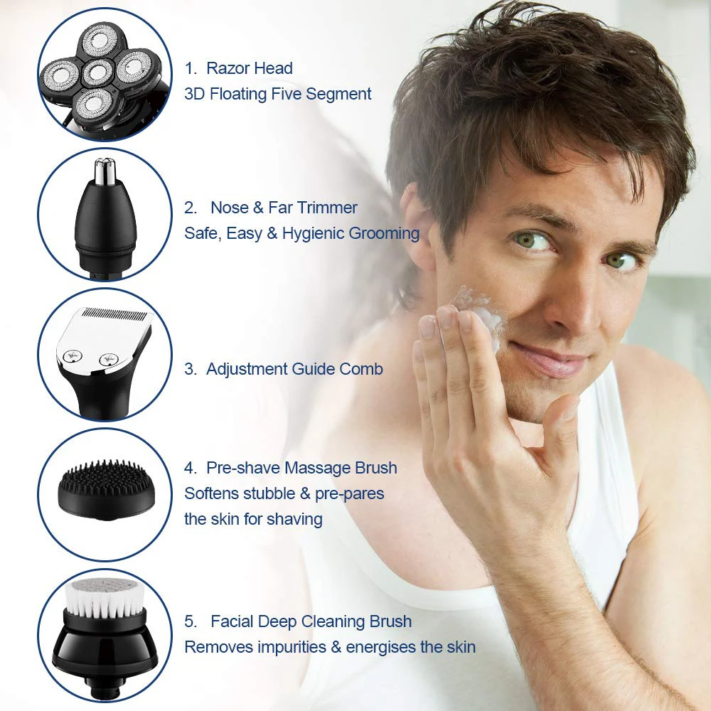 5 In 1 USB Men Beard Shaver Five Floating Heads Hair Clipper Nose Ear Hair Trimmer Beard Clipper Washable Electric Shaving Razor 
5 In 1 USB Men Beard Shaver Five Floating Heads Hair Clipper Nose Ear Hair Trimmer Beard Clipper Washable Electric Shaving Razor