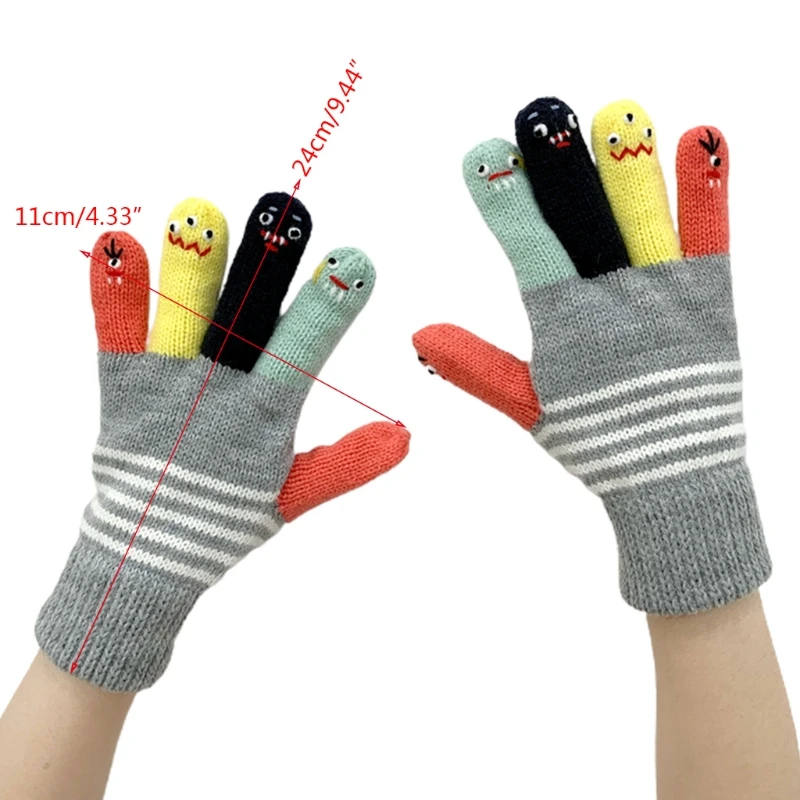 Unisex Winter Knitted Full Finger Gloves Funny Expression Warm Stretch Mittens