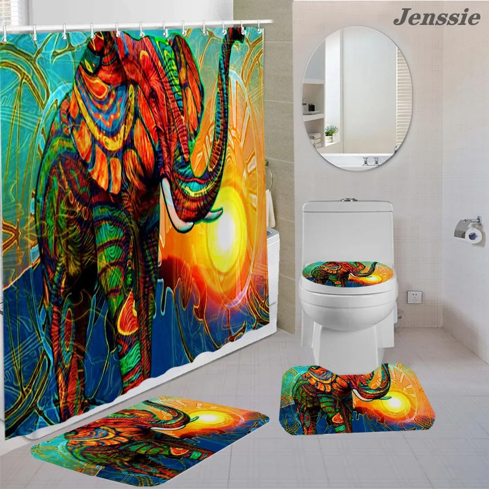 Flower Print Elephant Shower Curtain Set Waterproof Bath Curtain with Bath Mat Toilet Cover U-shaped Floor Mat Bathroom Decor
Flower Print Elephant Shower Curtain Set Waterproof Bath Curtain with Bath Mat Toilet Cover U-shaped Floor Mat Bathroom Decor