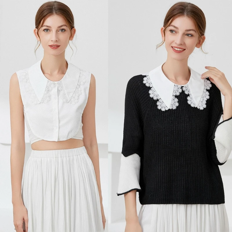 Women Large Pointed Lapel Doll False Collar Elegant Embroidery Circle Gear Floral Lace Patchwork White Half Shirt Dickey
Women Large Pointed Lapel Doll False Collar Elegant Embroidery Circle Gear Floral Lace Patchwork White Half Shirt Dickey