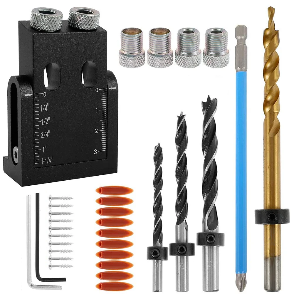 38Pcs Woodwork Guides Joint Angle Tool Pocket Hole Jig Positioner Kit 15 Degree Pocket Hole Screw Jig
38Pcs Woodwork Guides Joint Angle Tool Pocket Hole Jig Positioner Kit 15 Degree Pocket Hole Screw Jig