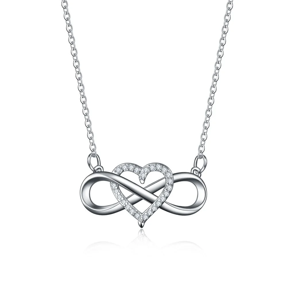

Silver Color Infinity Heart Zirocn Pendant Necklace Rose Gold Color White Crystal Stone Long Necklace Jewelry for Women