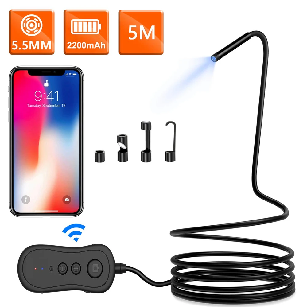 5M Cable Length 5.0MP WiFi Endoscope, HD Inspection Camera IP67 Waterproof Wireless Endoscope Snake Semi-Rigid Cable 6 LED PQ303
5M Cable Length 5.0MP WiFi Endoscope, HD Inspection Camera IP67 Waterproof Wireless Endoscope Snake Semi-Rigid Cable 6 LED PQ303