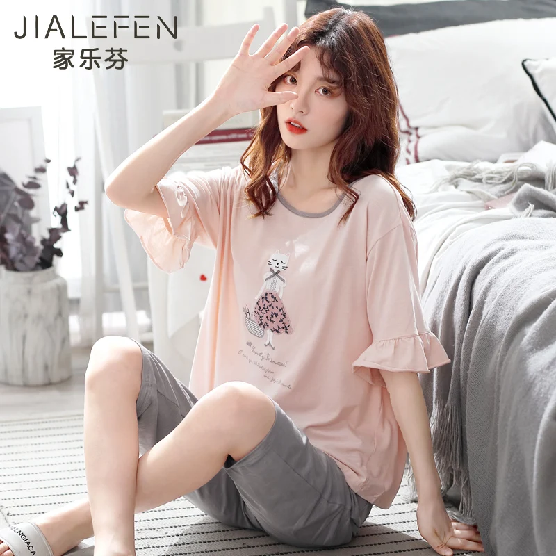 Pajamas Female Summer Cotton Short Sleeve Capri Pants Tracksuit Summer Thin Korean-style May Go out Casual Two-Piece Suit
Pajamas Female Summer Cotton Short Sleeve Capri Pants Tracksuit Summer Thin Korean-style May Go out Casual Two-Piece Suit